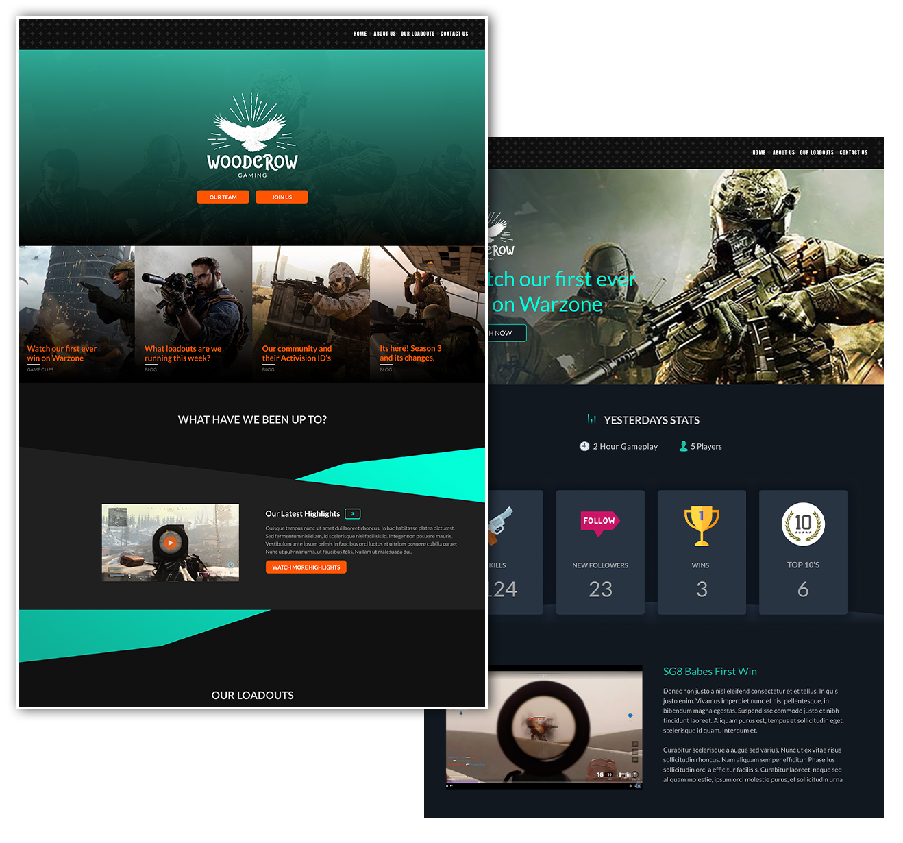 a picture of woodcrow gaming concept home page